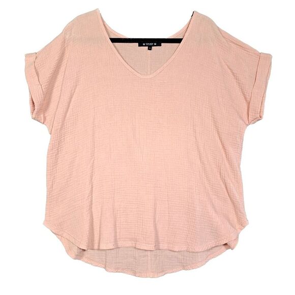 Coin 1804 Peach Gauze Top 2X V-Neck Short Sleeve Lightweight Summer Boho Comfy - Picture 1 of 10